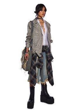 Current Mood grey denim Moto Blazer